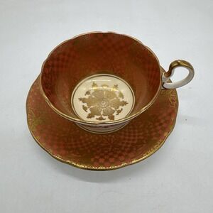 Vintage Aynsley Bone China Tea Cup & Saucer Salmon And Gold